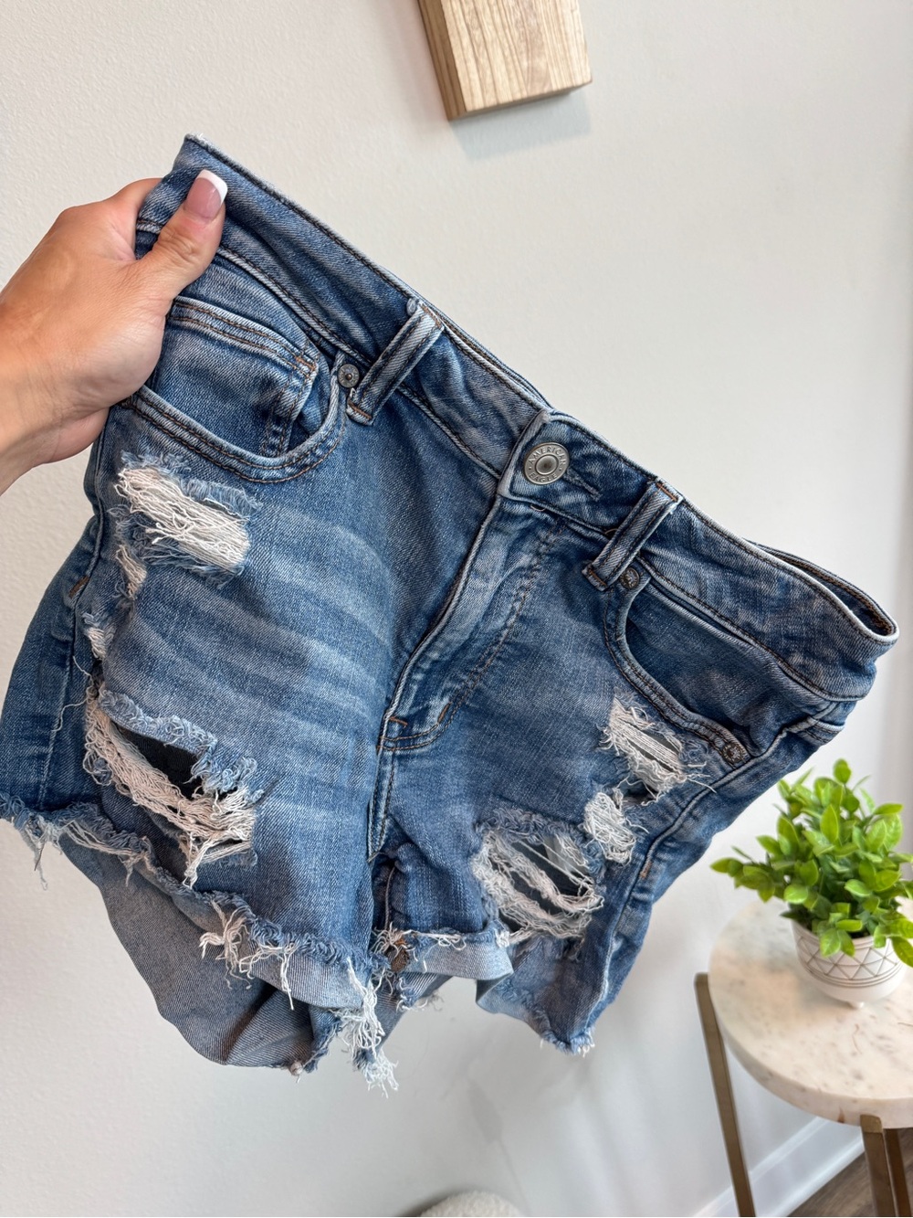 American Eagle Outfitters Distressed Blue Denim Cutoff Shorts